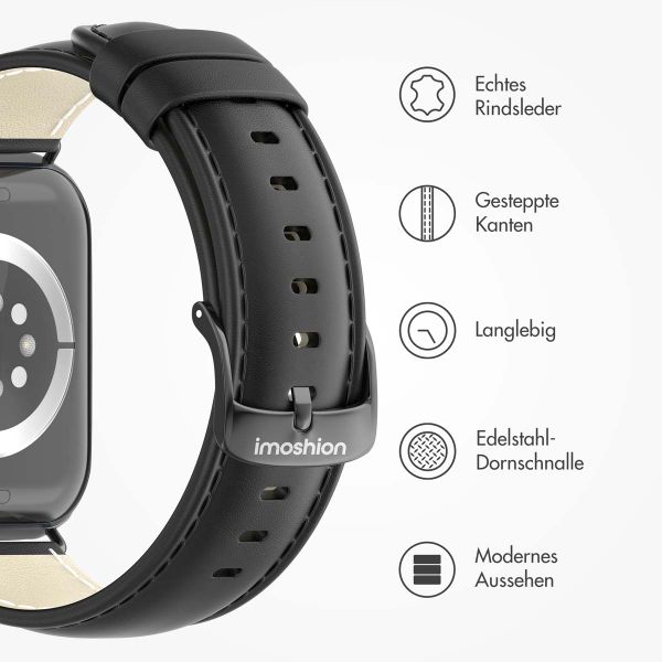 imoshion Klassisches Lederarmband für die Apple Watch Series 1 bis 10 / SE / Ultra (2) (44/45/46/49 mm) - Schwarz