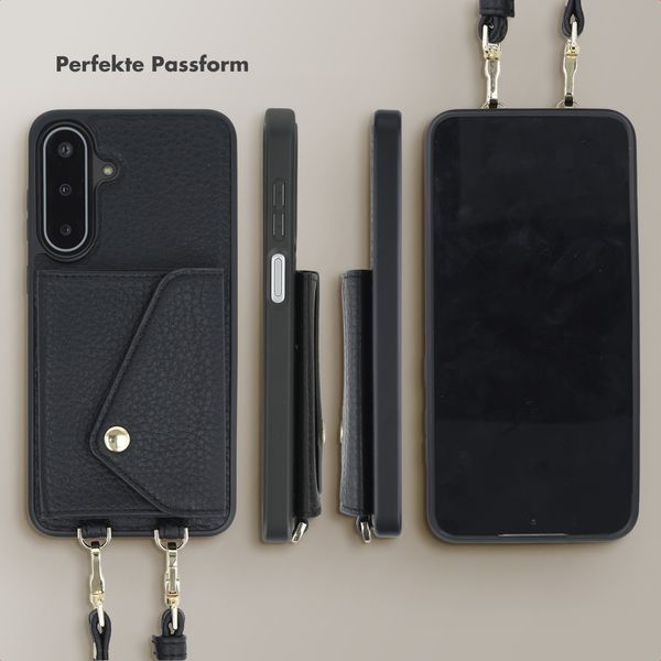 Selencia Sera HandyHülle mit Kordel und Umschlag-Kartenhalter Samsung Galaxy A17 (5G) - Schwarz