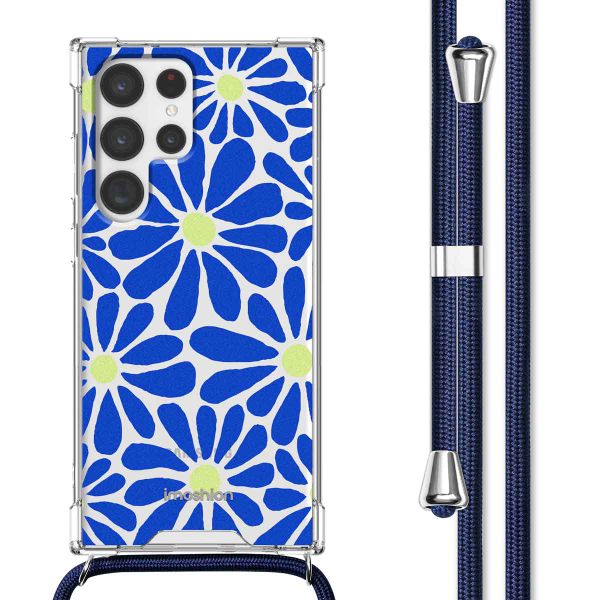 imoshion Design Hülle mit Band Samsung Galaxy S22 Ultra - Cobalt Blue Flowers Connect