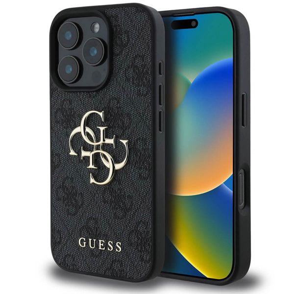 Guess 4G Metal Logo Back Cover für das iPhone 16 Pro - Schwarz