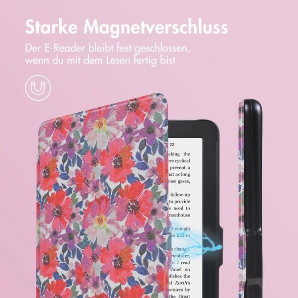 imoshion Design Slim Hard Case Klapphülle Kobo Clara 2E / Tolino Shine 4 - Flower Watercolor