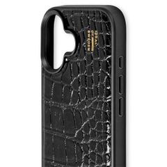 iDeal of Sweden Vegan Leather Back Cover für das iPhone 16 - Black Croco