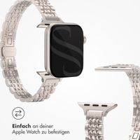 Selencia Jubilee inspiriertes schmales Edelstahlarmband für die Apple Watch Series 1 bis 9 / SE (38/40/41 mm) | Series 10 (42 mm) - Sternenlicht