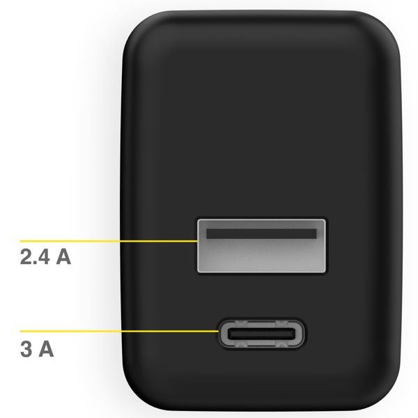 Accezz Wandladegerät für das iPhone 12 Mini - Ladegerät - USB-C- und USB-Anschluss - Power Delivery - 20 Watt - Schwarz