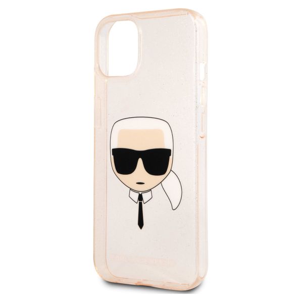 Karl Lagerfeld Karl's Head Silikonhülle Glitter für das iPhone 13 Mini - Transparent Gold