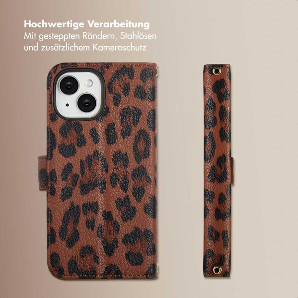 Selencia Sabi Klapphülle mit Leopardenmuster Apple iPhone 15 - Mocha Brown