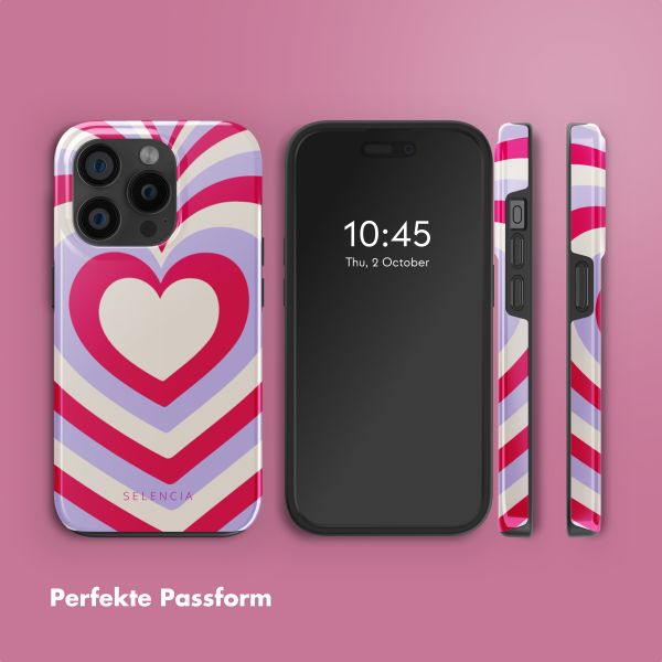 Selencia Vivid Tough Back Cover MagSafe für das iPhone 15 Pro - Double Hearts Rubine Red Lilac