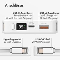 Accezz Powerbank 10.000 mAh mit integrierten Kabeln – Weiß