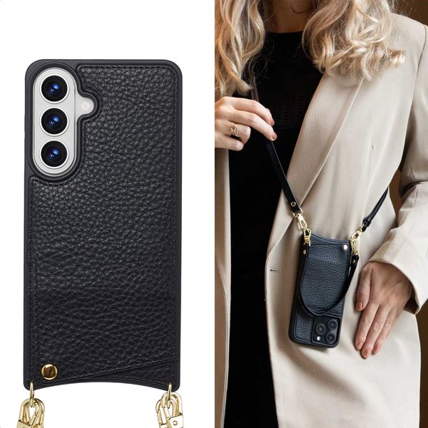 Selencia Nova HandyHülle mit Kordel und Kartenhalter Samsung Galaxy S26 Plus - Schwarz