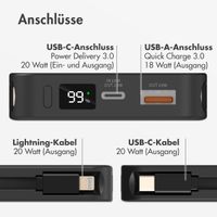 Accezz Powerbank 10.000 mAh mit integrierten Kabeln – Schwarz