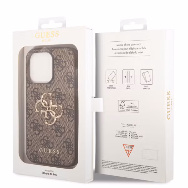 Guess 4G Metal Logo Back Cover Apple iPhone 14 Pro - Braun