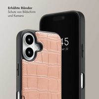 Selencia Nova Croco Back Cover mit Band und Kartenfach für das iPhone 16 - Old Pink