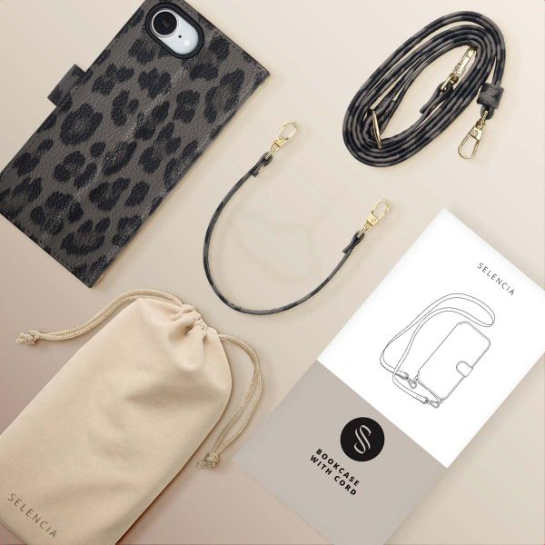 Selencia Sabi Klapphülle mit Leopardenmuster Apple iPhone 16e - Midnight Black
