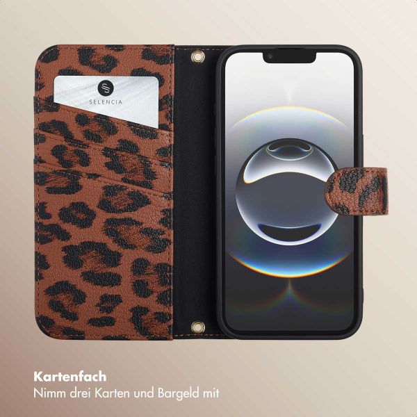 Selencia Sabi Klapphülle mit Leopardenmuster Apple iPhone 16e - Mocha Brown