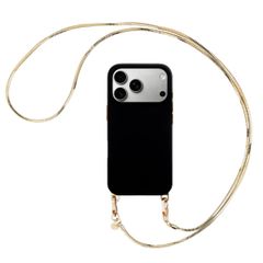 Selencia Rivièra MagSafe Backcover mit abnehmbaren Haken für das Apple iPhone 17 Pro - Velvet Black + Sleek Chain (130 cm) - Gold