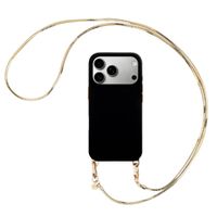 Selencia Rivièra MagSafe Backcover mit abnehmbaren Haken für das Apple iPhone 17 Pro - Velvet Black + Sleek Chain (130 cm) - Gold