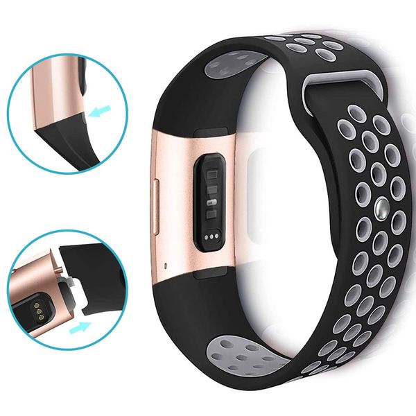 imoshion Silikonband Sport für die Fitbit Charge 3 / 4 - Schwarz / Grau