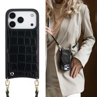 Selencia Nova Croco HandyHülle mit Kordel und Kartenhalter Apple iPhone 17 Pro - Schwarz