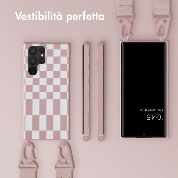 Selencia SilikonHülle design mit abnehmbarem Band Samsung Galaxy S22 Ultra - Irregular Check Sand Pink