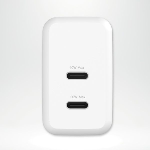 imoshion Wandladegerät - Netzteil - 2x USB-C 40 W + geflochtenes USB-C-zu-USB-C-Kabel 60 W - 1 Meter - Weiß