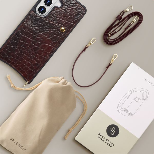 Selencia Nova Croco HandyHülle mit Kordel und Kartenhalter Samsung Galaxy S26 Ultra - Choco Brown