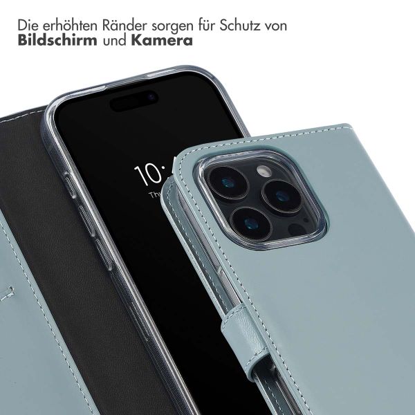Selencia Echtleder Klapphülle für das Apple iPhone 16 Pro - Air Blue