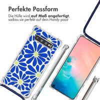 imoshion Design Hülle mit Band für das Samsung Galaxy S10 - Cobalt Blue Flowers Connect