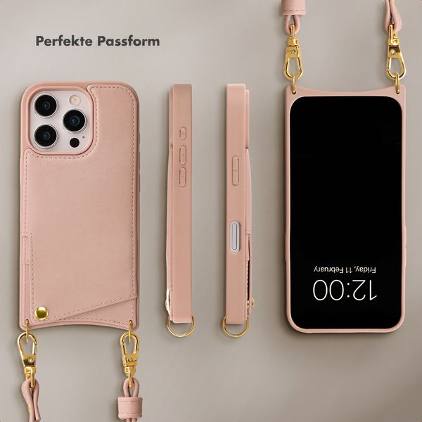 Selencia Nova HandyHülle mit Kordel und Kartenhalter Apple iPhone 16 Pro - Dusty Rose