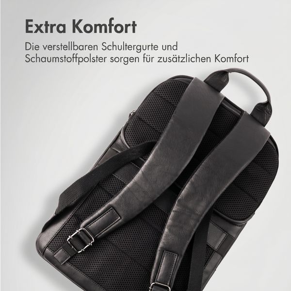 Accezz Leather Laptop Rucksack 16 Zoll - Schwarz