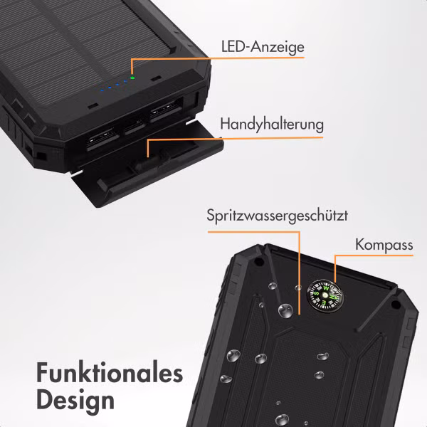 imoshion Solar Powerbank mit Solarpanel – Schnellaufladung und Stromversorgung – 10.000 mAh – Schwarz