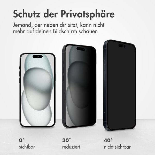 Accezz Privacy Displayschutz aus gehärtetem Glas für das Apple iPhone 14 Pro / 15 / 16