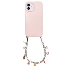 Selencia Rivièra MagSafe Backcover mit abnehmbaren Haken für das Apple iPhone 12 / 12 Pro - Sorbet Pink + Chain Charm - Silver