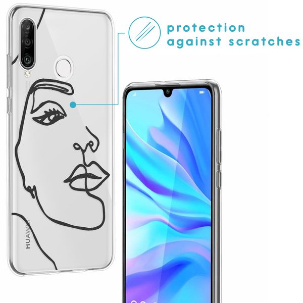 imoshion Design Hülle Huawei P30 Lite - Abstraktes Gesicht - Schwarz