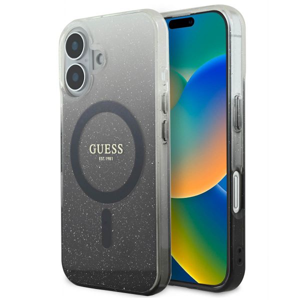 Guess MagSafe IML Glitter Gradient Case für das iPhone 16 - Black