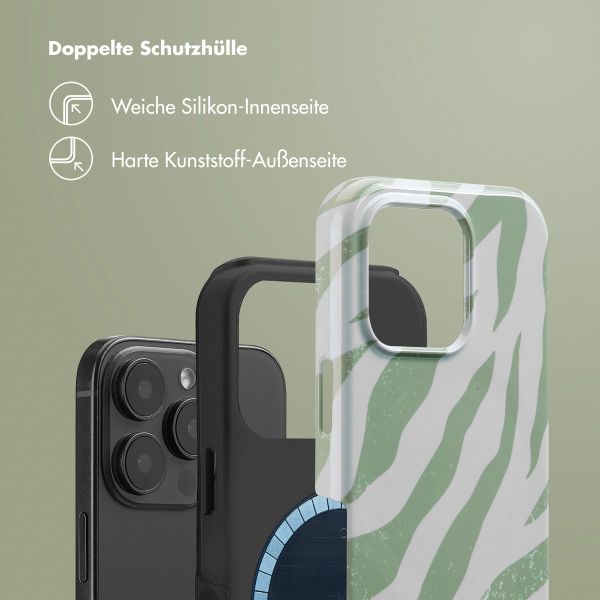 Selencia Vivid Tough Back Cover MagSafe für das iPhone 16 Pro - Colorful Zebra Sage Green