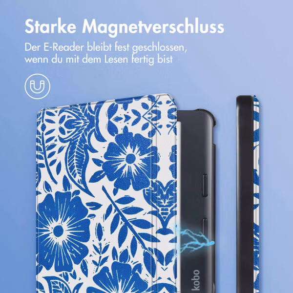 imoshion Design Slim Hard Case Sleepcover mit Stand für das Kobo Libra Colour / Tolino Vision Color - Flower Tile