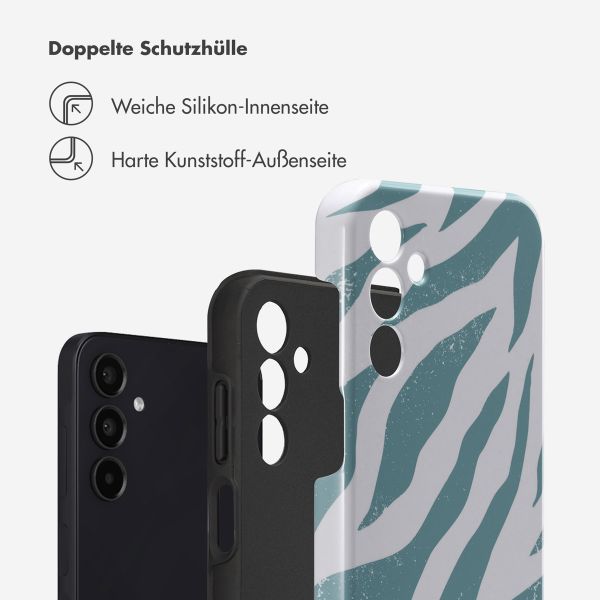 Selencia Vivid Tough Back Cover für das Samsung Galaxy A15 (5G/4G) - Colorful Zebra Pine Blue