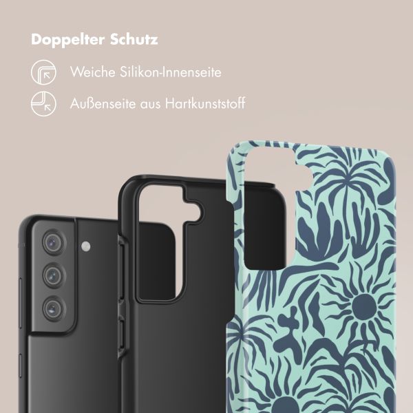 Selencia Vivid Tough Back Cover für das Samsung Galaxy S21 FE - Tropical Vibes Light Blue