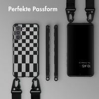 Selencia Silikonhülle design mit abnehmbarem Band für das Samsung Galaxy S21 FE - Irregular Check Black