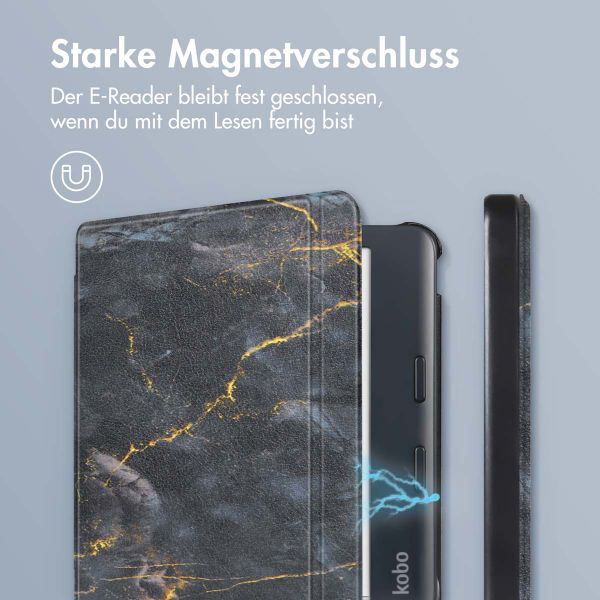 imoshion Design Slim Hard Case Sleepcover mit Stand für das Kobo Libra Colour - Black Marble