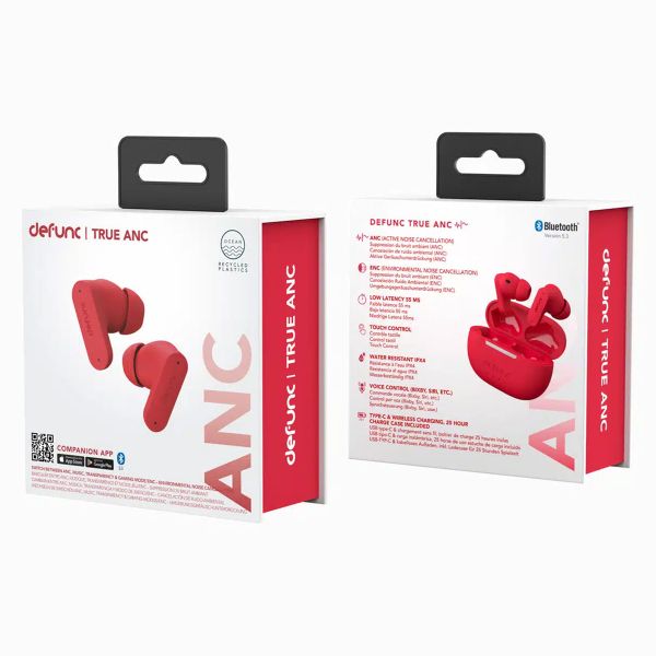 Defunc True ANC Earbuds - In-Ear Kopfhörer - Bluetooth Kopfhörer - Mit Rauschunterdrückungsfunktion - Red