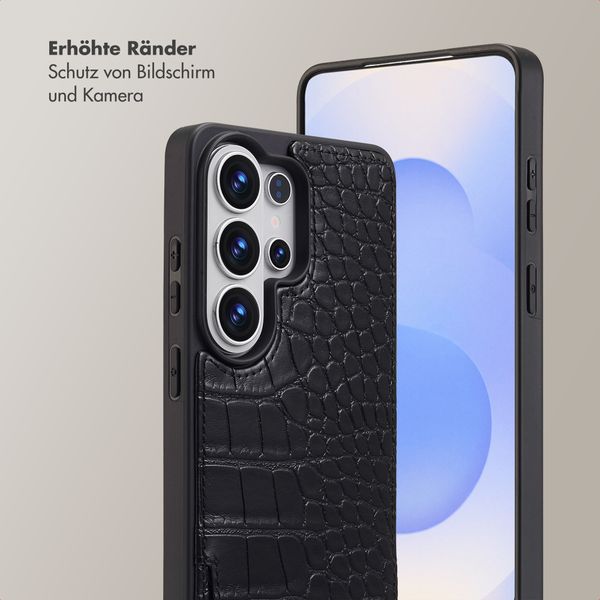 Selencia Nova Croco HandyHülle mit Kordel und Kartenhalter Samsung Galaxy S26 Ultra - Schwarz
