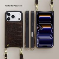Selencia Nova Croco HandyHülle mit Kordel und Kartenhalter Apple iPhone 17 Pro - Choco Brown
