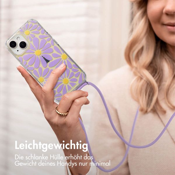 imoshion Design Hülle mit Band Apple iPhone 15 - Tropical Violet Flowers Connect