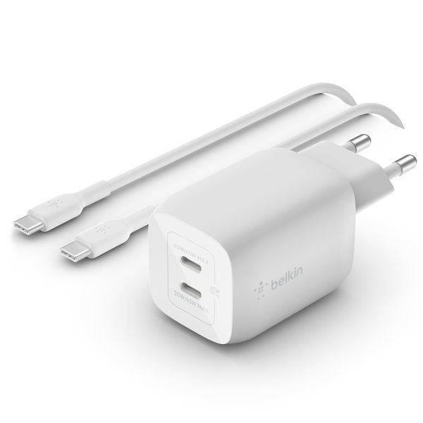 Belkin Boost↑Charge™ GaN Pro Adapter 2 Ports mit USB-C-Kabel - USB-C 65 W - Weiß