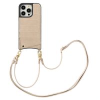 Selencia Nova Croco Handyhülle mit Kordel und Kartenhalter Apple iPhone 14 Pro - Beige