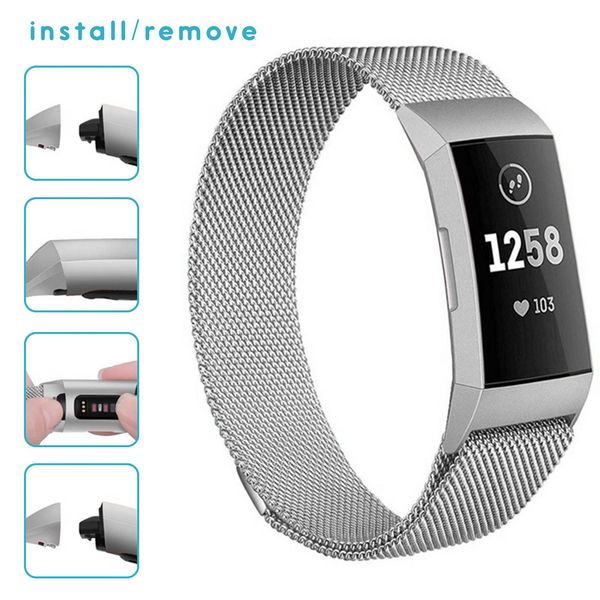 imoshion Milanese Watch Armband Fitbit Charge 3 / 4 - Silber