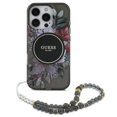 Guess MagSafe IML Flowers Case mit Beads Strap für das iPhone 15 - Black