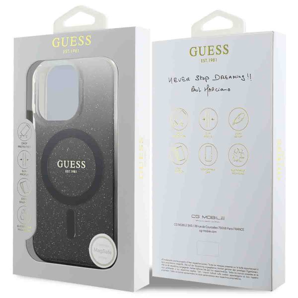 Guess MagSafe IML Glitter Gradient Case für das iPhone 16 Pro - Black