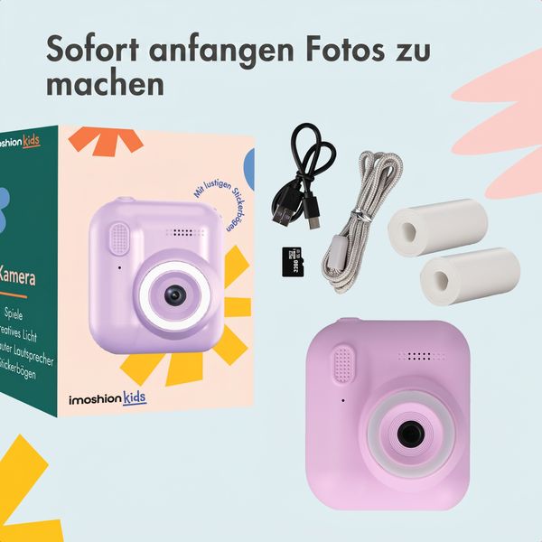 imoshion Kids Camera mit Fotodrucker - Kinderkamera - Fotos/Videos/Spiele - Lila